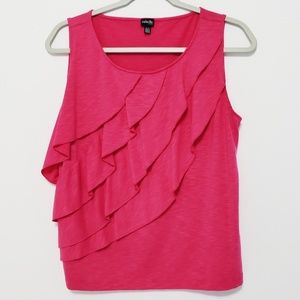 Rafaella • Pink Tiered Ruffle Sleeveless Blouse
